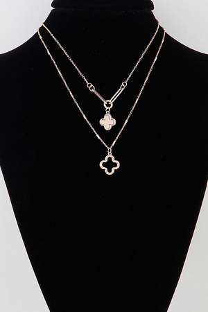 Double Shiny Clover Toggle Pendant Chain Necklace