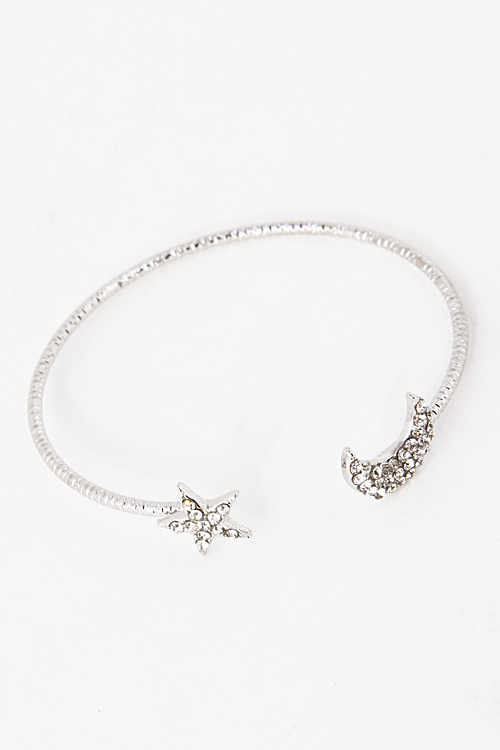 KB5123 Rhinestone Studded Moon Star Cuff Bracelet 5DAB4 Cuff/Stretch