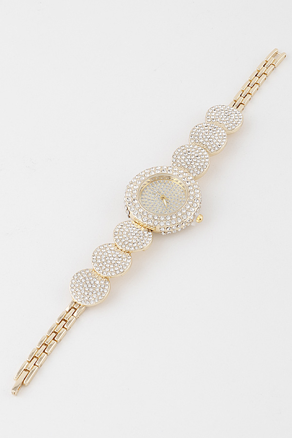 10390 GOLD Fully Jeweled Circles Watch Watches