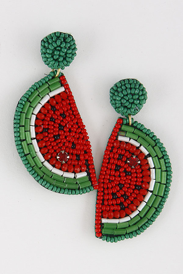 132310 GREEN Watermelon Beaded Earrings Dangle Earrings
