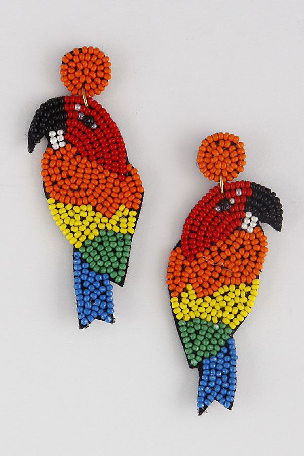 132791 MULTICOLOR Beaded Parrot Earrings 9IBB6 Dangle Earrings