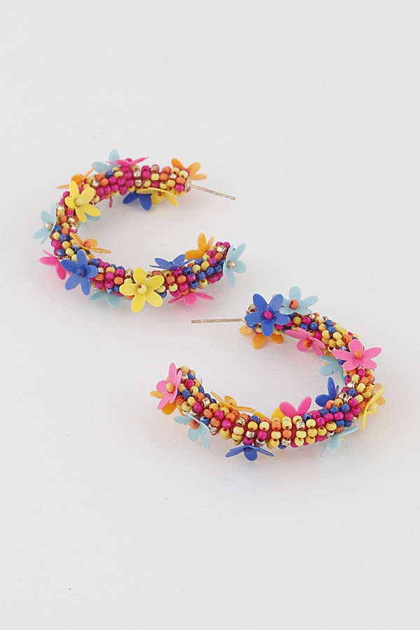 Rainbow hoop earrings, Multicolor beaded rope earrings, Gold color detail •  artist Daidija • Handmade earrings ideas made by Beadwork