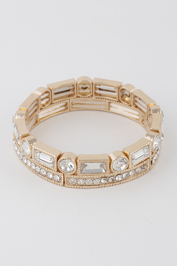 25B1004 Gold Clear Rhinestone Beads Bracelet Bangle/Multibangle