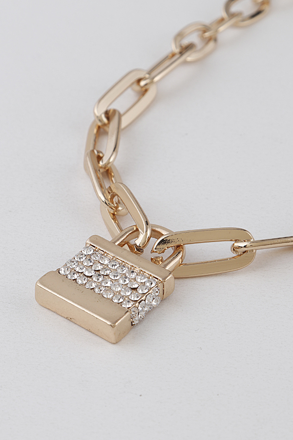 25N1053 GOLD CLEAR Lock Pendant Bulky Necklace Pendants