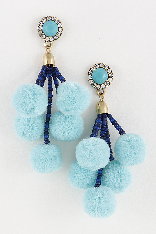 NE1438 Girly Puff Ball Earrings 7DCF2