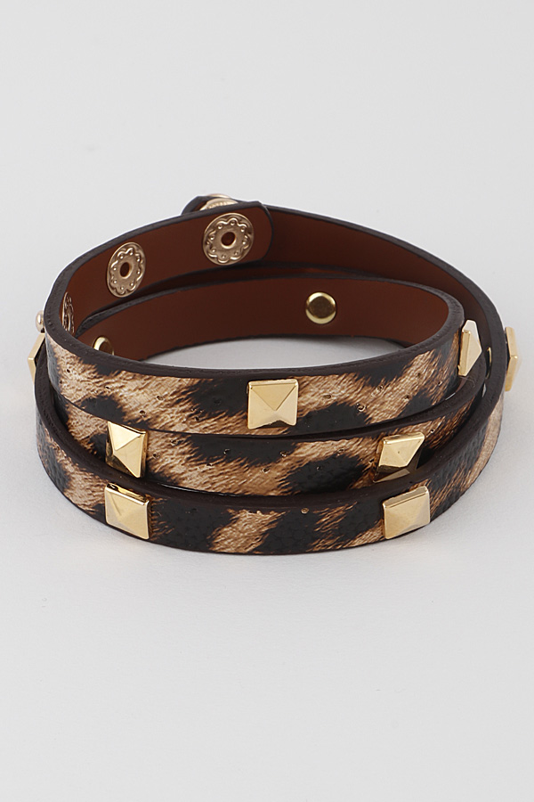35933 GOLD LEOPARD Studded Infinite Animal Print Bracelet Strap/Bead