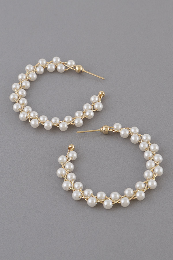 38309 GOLD CREAM Pearl Beads Hoop Earring Hoop Earrings