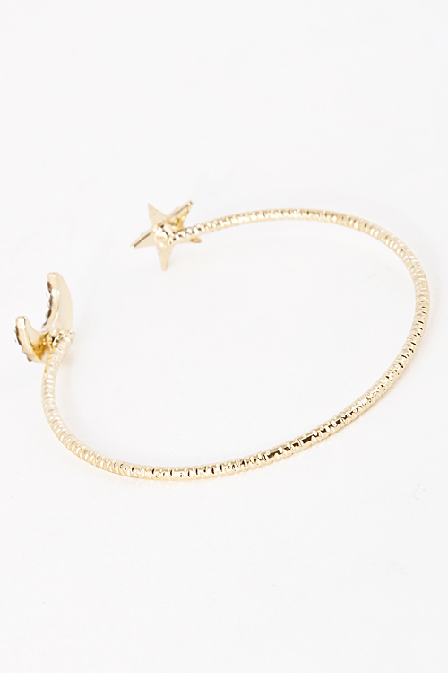 KB5123 Rhinestone Studded Moon Star Cuff Bracelet 5DAB4 Cuff/Stretch