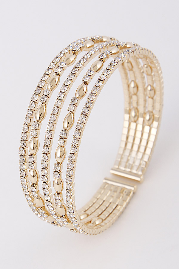 83437 GOLD CLEAR Layered Adjustable Shiny Bracelet 8FBD7 Cuff/Stretch