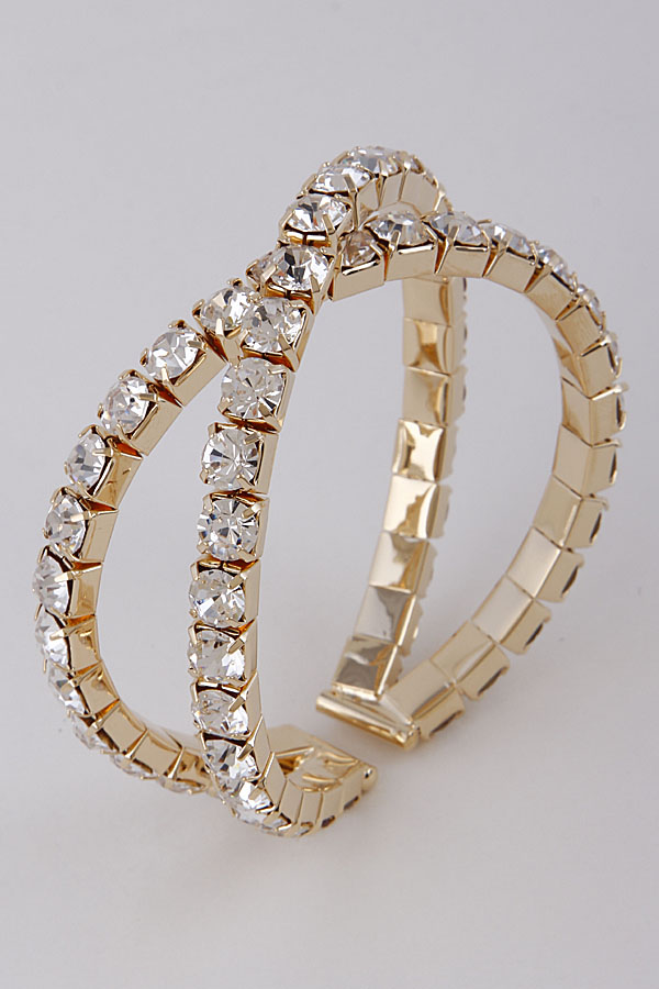 83608 GOLD CLEAR Formal Dress Bracelet 9FBC9 Cuff/Stretch