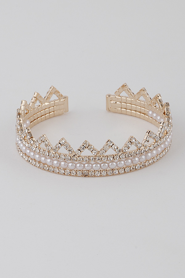 83680 GOLD CLEAR Be A Queen Bracelet Cuff/Stretch
