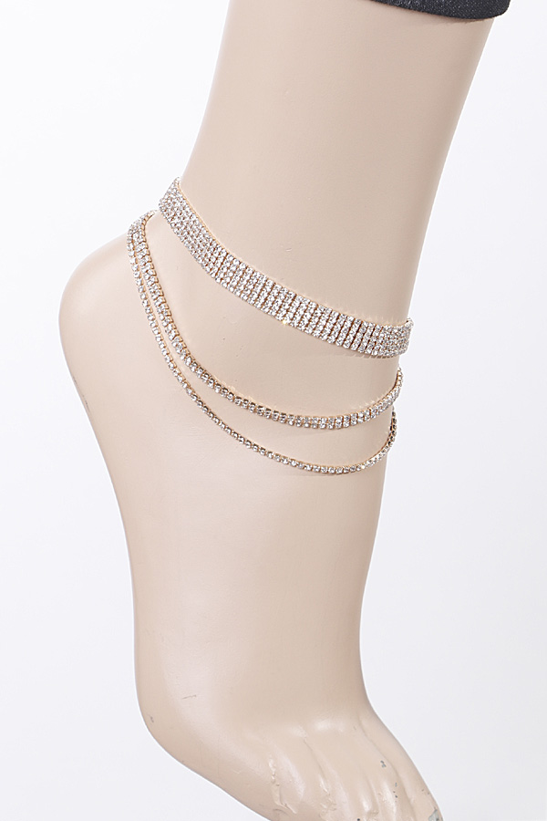 83782 GOLD CLEAR Multi Layered Rhinestone Anklet