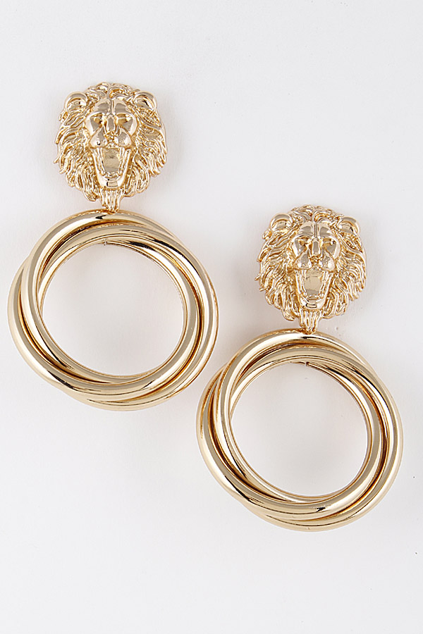 97E1475 GOLD Lion Hoop Earrings 9DCC5 Dangle Earrings