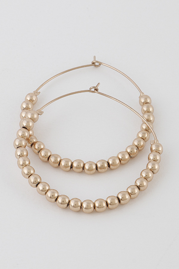 AE20120 W GOLD Open Cut Round Beads Earrings Hoop Earrings