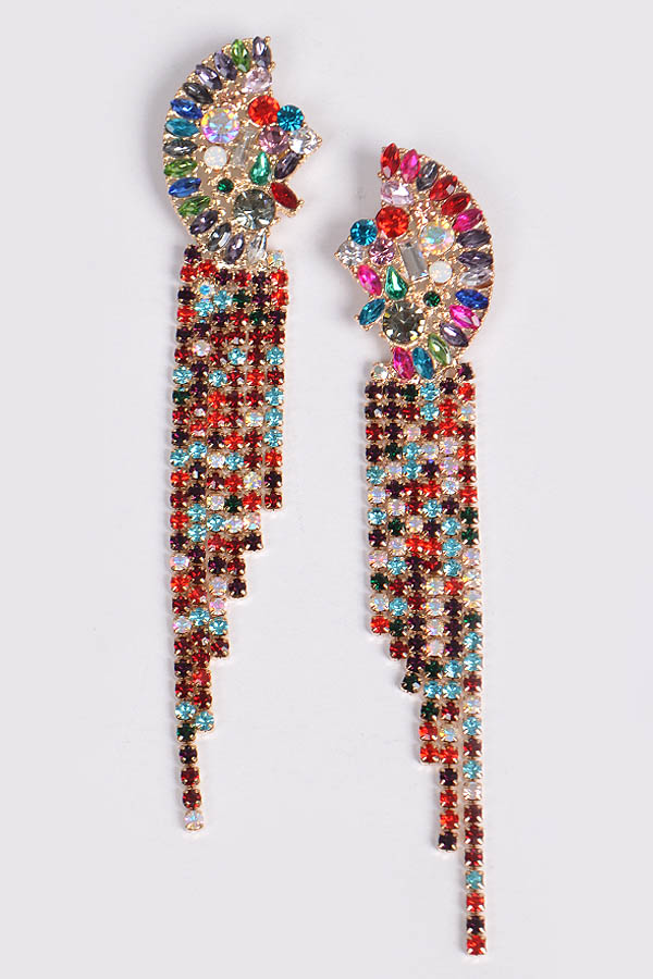 AME2739 MULTICOLOR Symmetrical Chainlink Rhinestones Earrings