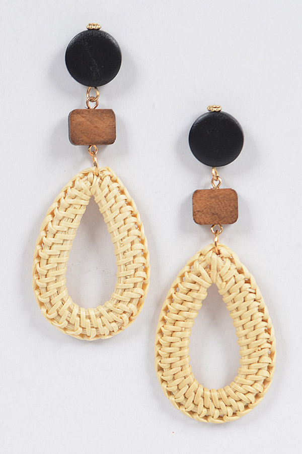 AME2815 BEIGE Bamboo Wooden Earring Dangle Earrings