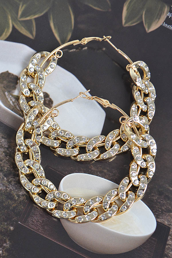 AME2901 GOLD 60mm Stoned Chain Hoop Earring Hoop Earrings