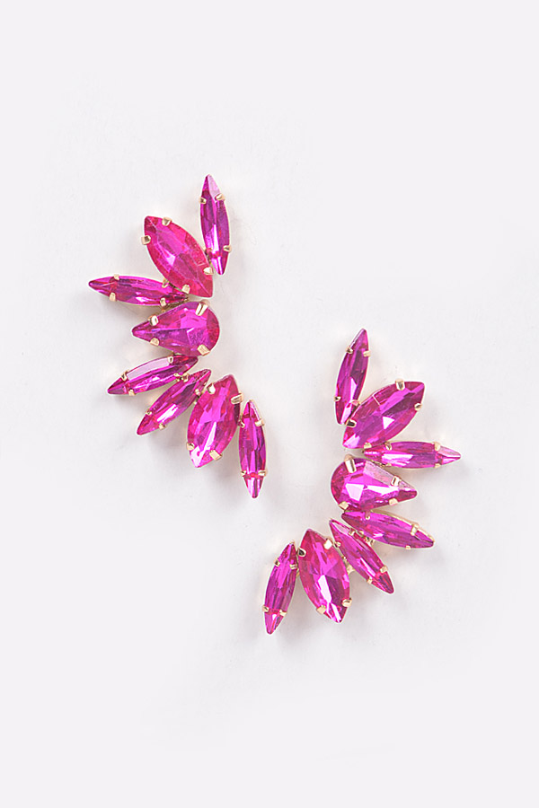 AME3031 FUSCHIA Rhinestone Earring. - Stud Earrings