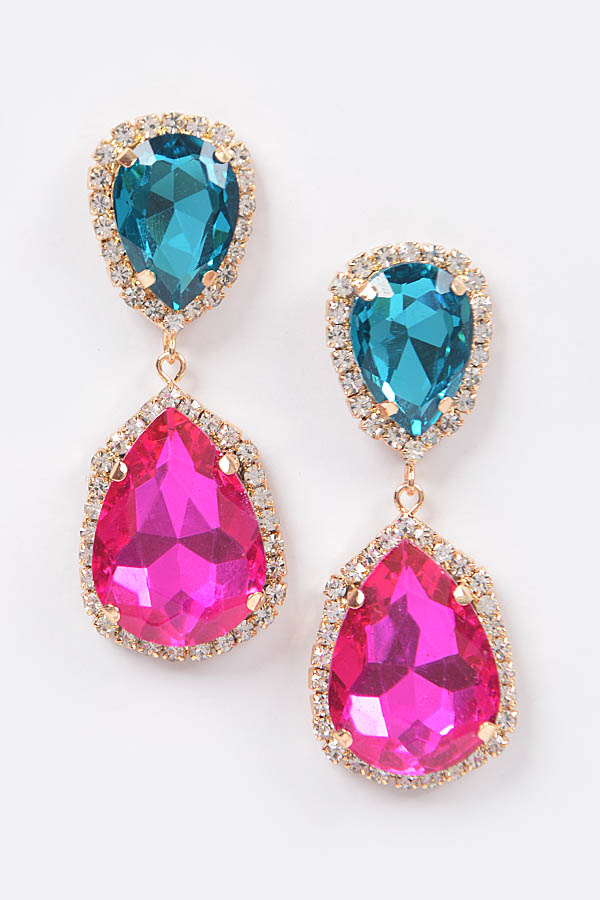 AME3235 BLUE FUSCHIA Multi Color Stone Earring Rhinestone Earrings