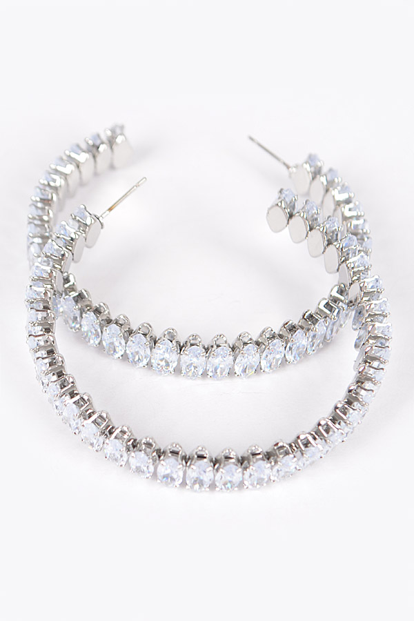 AME3336 CLEAR SILVER Cubic Zirconia Hoop Earring - Hoop Earrings