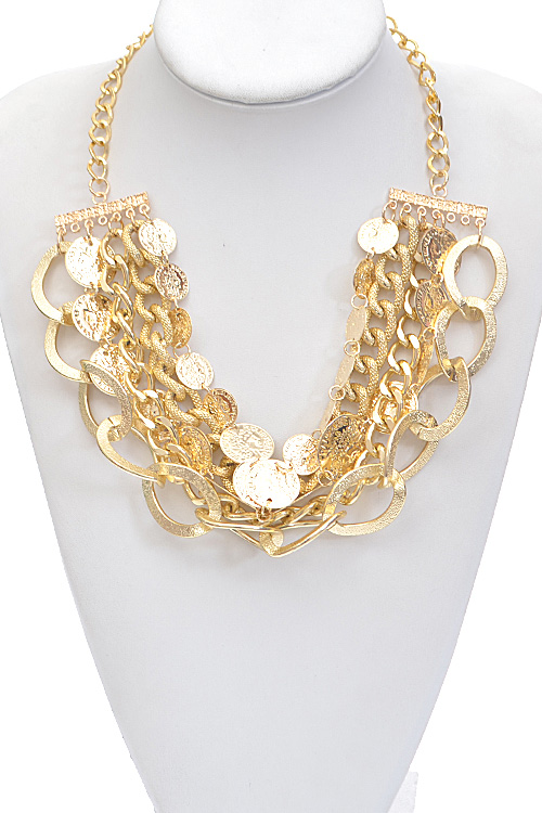 AMN2556 GOLD Textured Gold Metal Stranded Necklace - Jewelry Clearance Sale