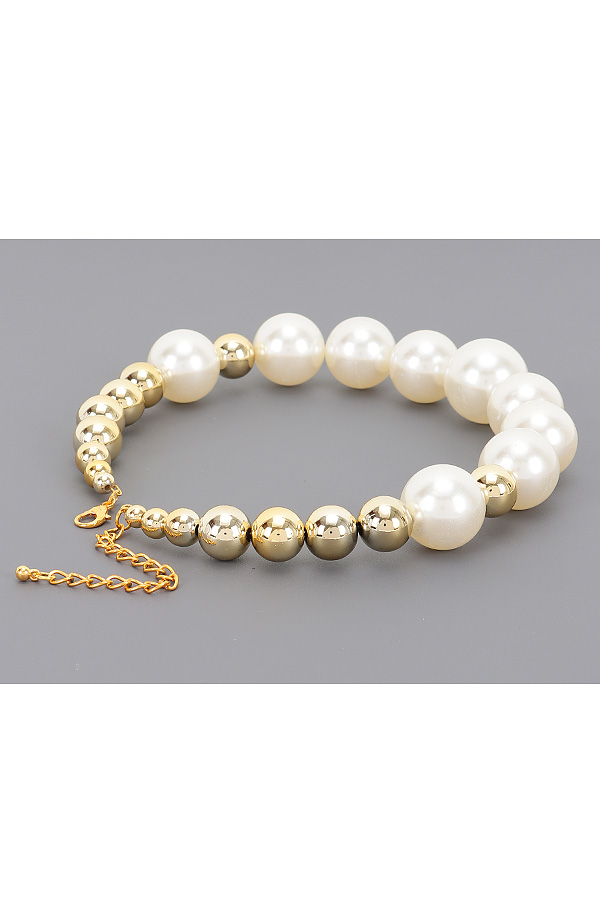 AMN3531 GOLD CREAM Multi CCB and Pearl Necklace - Necklaces
