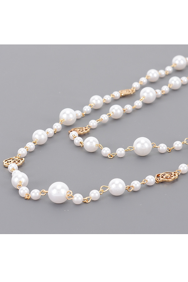 AMN3549 CREAM Multi Faux Pearl layered Necklace - Bead Necklaces