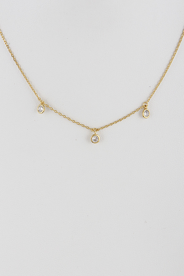 C3041 GOLD CLEAR Three Rhinestone Cute Necklace 9BCE4 Chain Necklaces