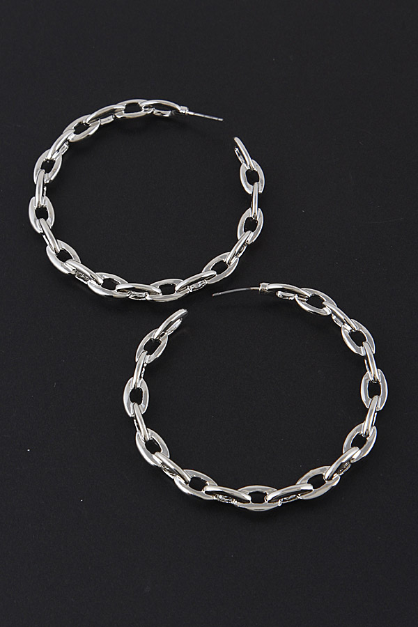 EE2567 SILVER Metal Chain Hoop Earrings 9BCC5