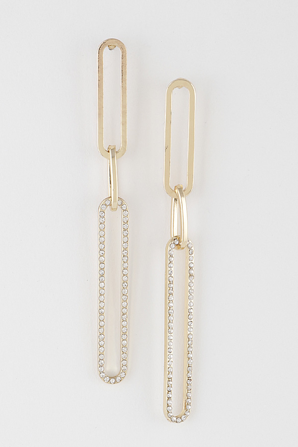 ELE1708 GOLD CLEAR Rhinestone Chainlink Drop Earrings Rhinestone Earrings