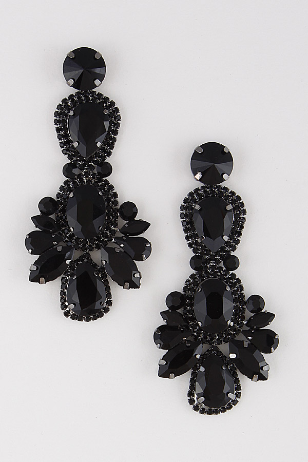 FE1307 BLACK Great Gatsby Earring. Rhinestone Earrings