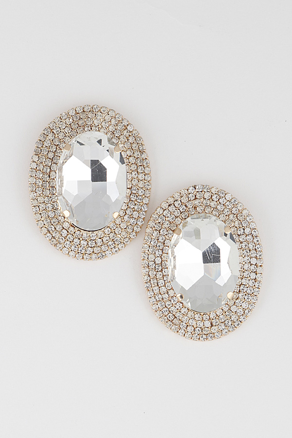 FE1432 GOLD CLEAR Luxury Rhinestone Stud Earrings