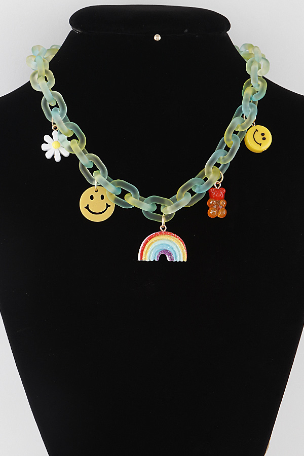 FS3447 GREEN Sweets Charm Chain Necklace - Statement Necklaces