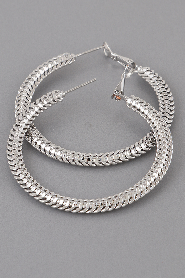 GE2274 SILVER Unique Zip Hoop Earrings