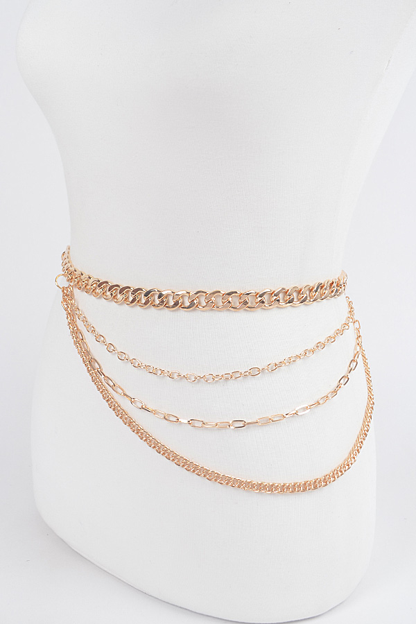 HB7789 GOLD Plus Size Layered Chain Belt Plus Size Belt