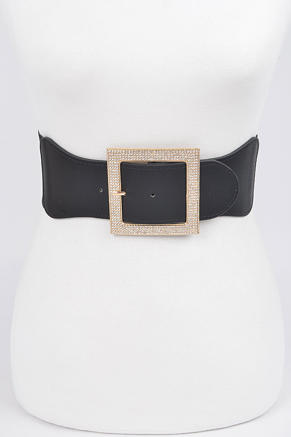 HB7895 BLACK GOLD Rhinestone Buckle Plus Size Elastic Belt Plus Size Belt