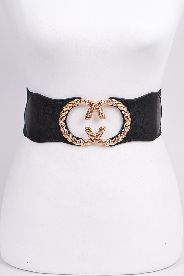 HB8041 BLACK Double C Statement Belt Plus Size Belt
