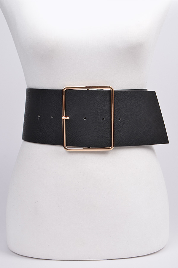 HB8056 BLACK GOLD Wide Bulky Buckle Belt Plus Size Belt