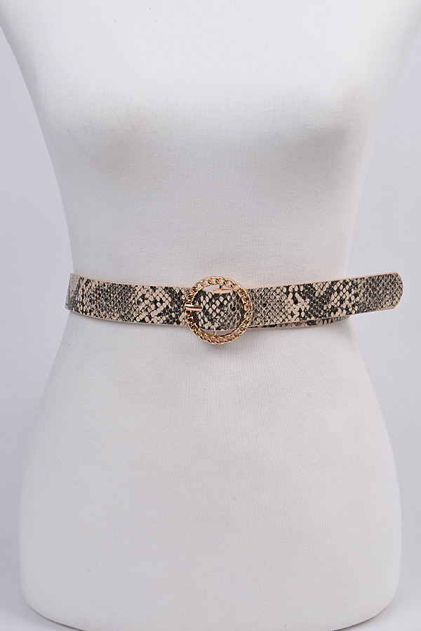 HB8074 BEIGE Sneak Skin Round Metal Belt Fashion Belts