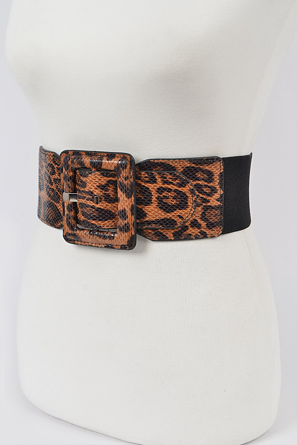 HB8092 LEOPARD Leopard Faux leather Plus Size Elastic Belt. Plus Size