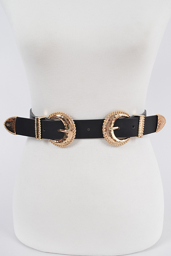 HB8095 BLACK GOLD Two Buckle Faux Leather Plus Size Waist Belt. - Plus ...