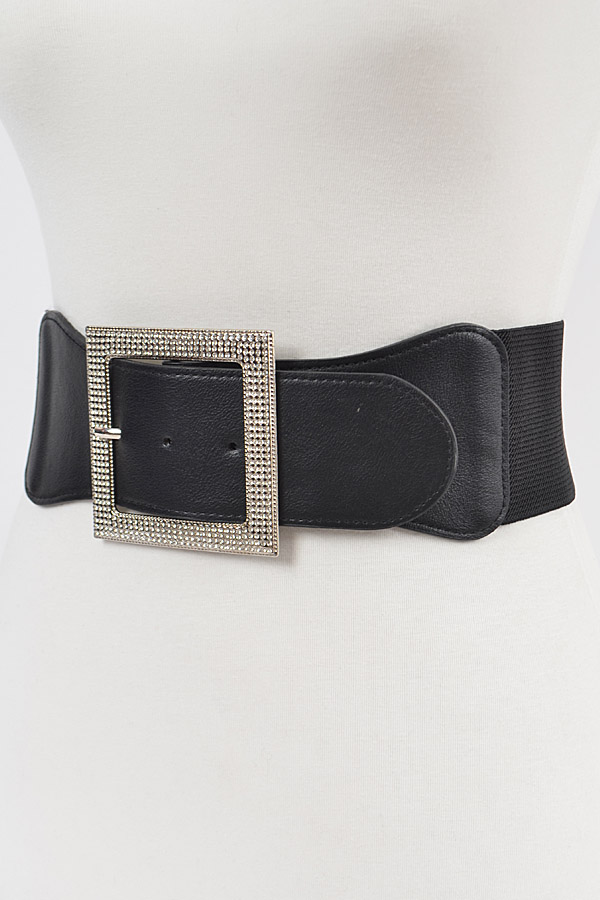 HB8096 BLACK GOLD Rhinestone Buckle Plus Size Elastic belt. Plus Size