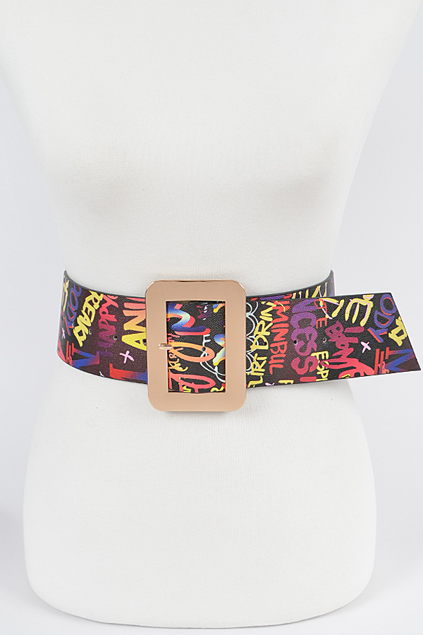 HB8099 BLACK Graffiti Plus Size Waist Belt. Plus Size Belt