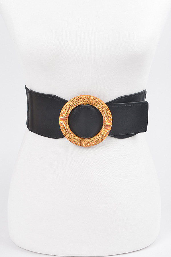 HB8150 BLACK Oversized Round Buckle Plus Size Elastic Belt Plus Size Belt