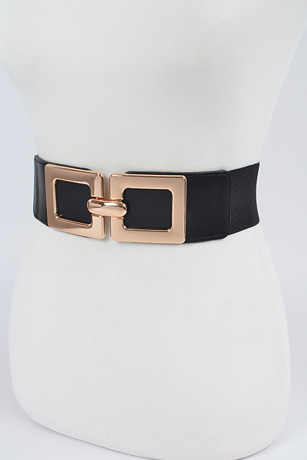 HB8162 BLACK GOLD Two Square Buckle Elastic Plus Size Belt