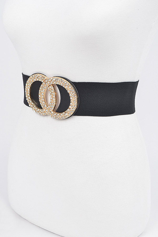 HB8355 BLACK GOLD Rhinestone Buckle Plus Size Elastic Belt Plus Size Belt