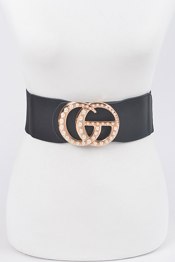 HB8385 BLACK CG Buckle Plus Size Elastic Belt Belts
