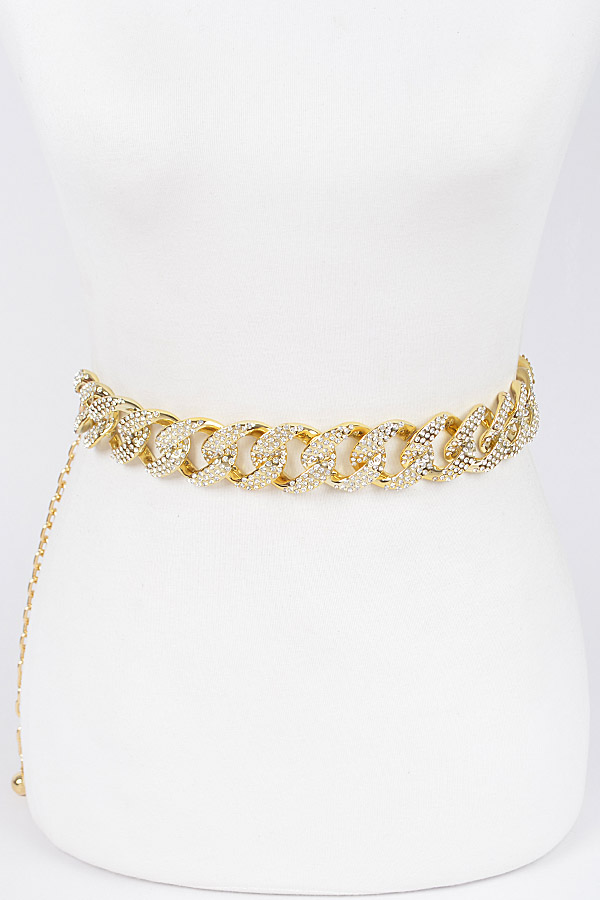 HB8464 GOLD Rhinestone Oversized Plus Size Chain Belt Plus Size Belt