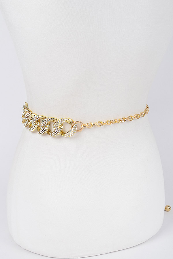 HB8464 GOLD Rhinestone Oversized Plus Size Chain Belt Plus Size Belt