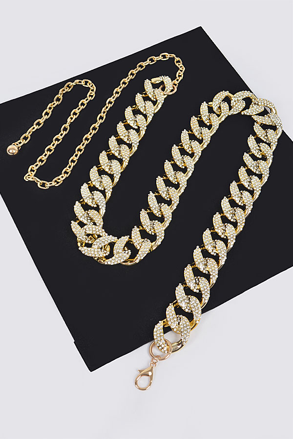 HB8464 GOLD Rhinestone Oversized Plus Size Chain Belt Plus Size Belt